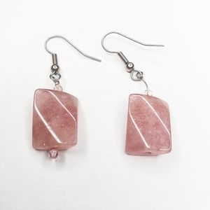 Twisted Rose Quartz Natural Stone Sparkle Earrings